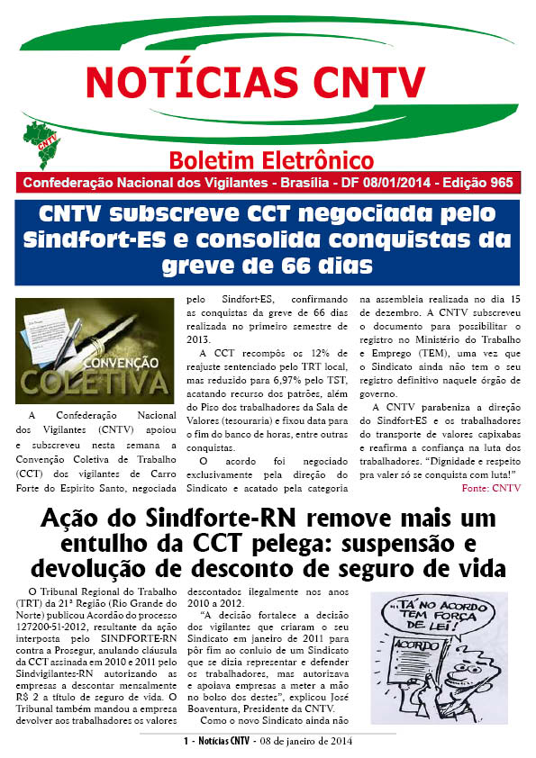 Boletim eletrônico da CNTV 08/01/2014