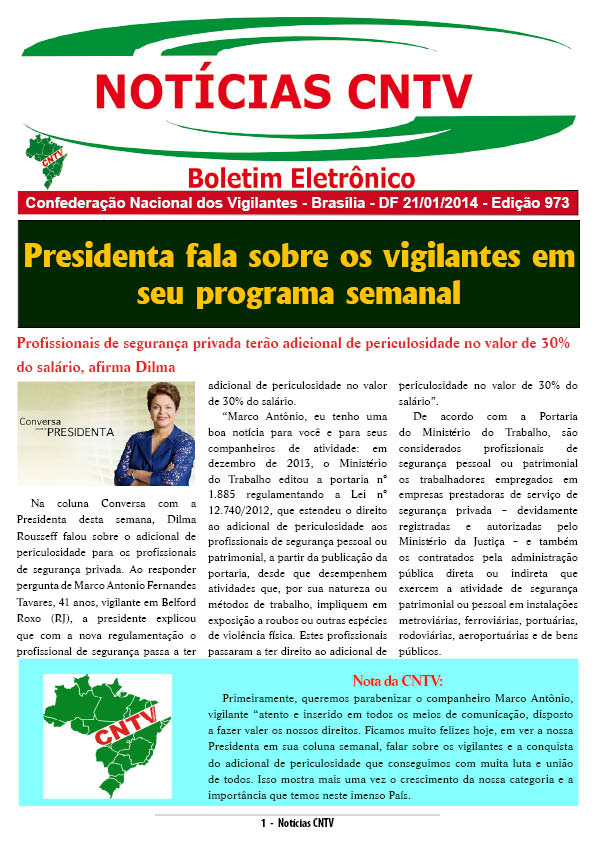 Boletim eletrônico da CNTV 21/01/2014