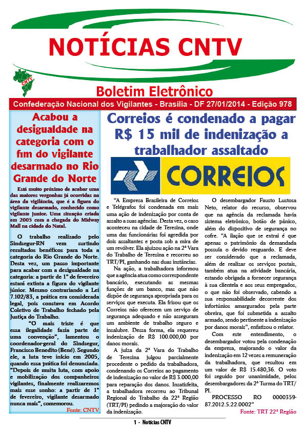 Boletim eletrônico da CNTV 27/01/2014
