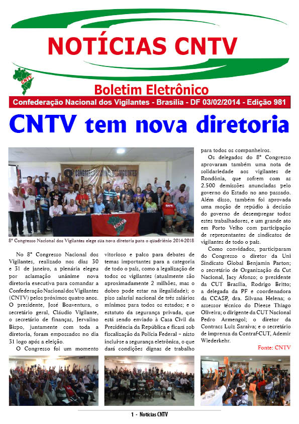 Boletim eletrônico da CNTV 03/02/2014