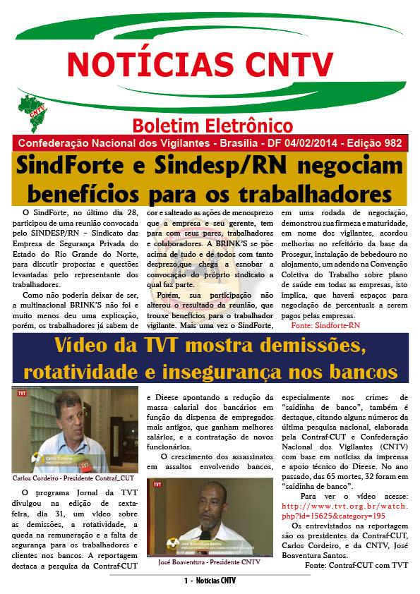 Boletim eletrônico da CNTV 04/02/2014