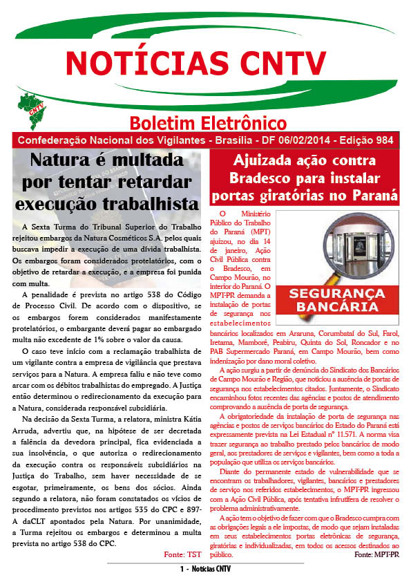 Boletim eletrônico da CNTV 06/02/2014