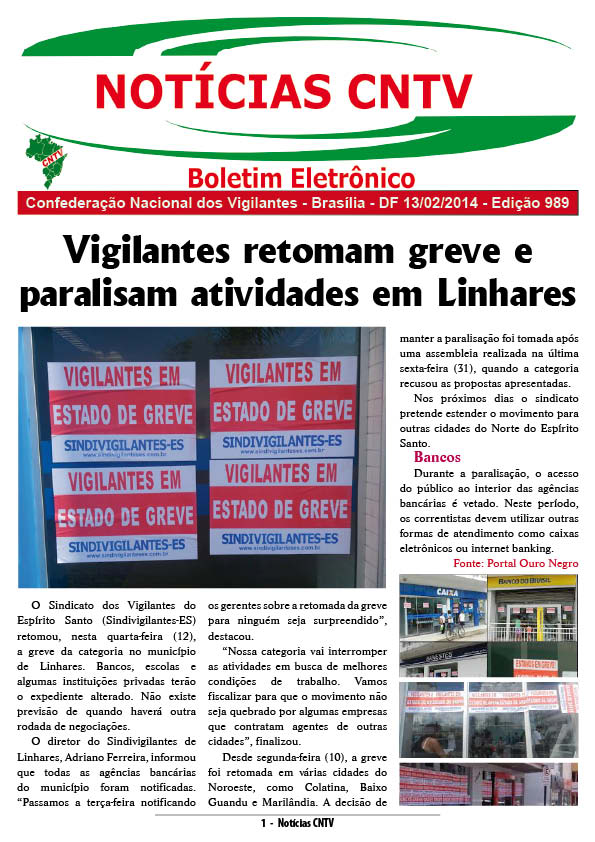 Boletim eletrônico da CNTV 13/02/2014