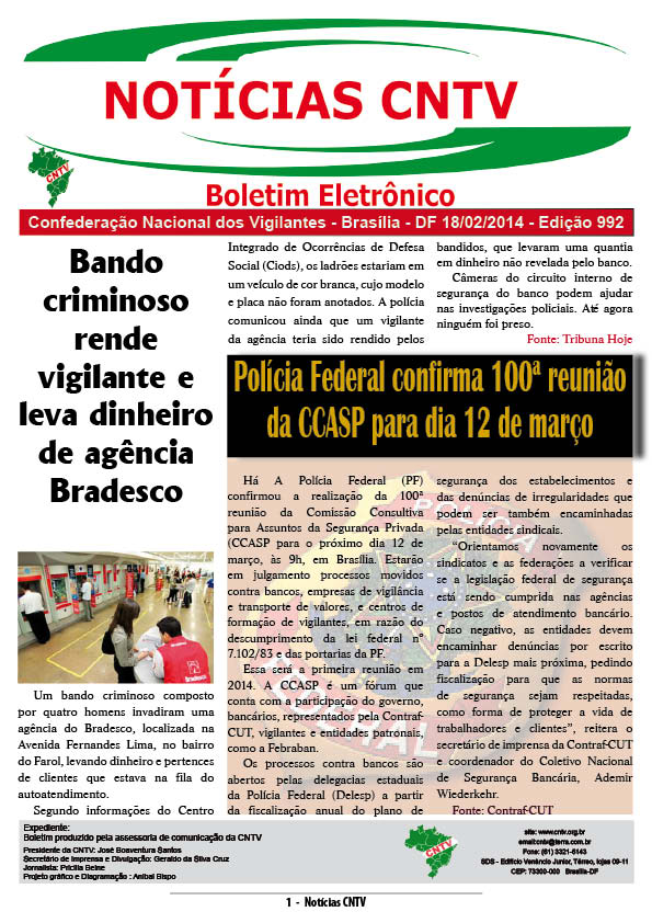 Boletim eletrônico da CNTV 18/02/2014