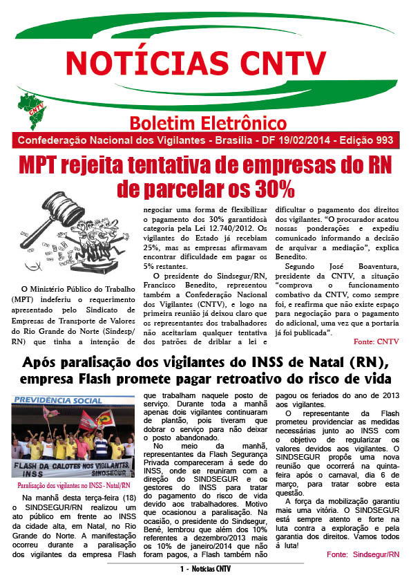 Boletim eletrônico da CNTV 19/02/2014