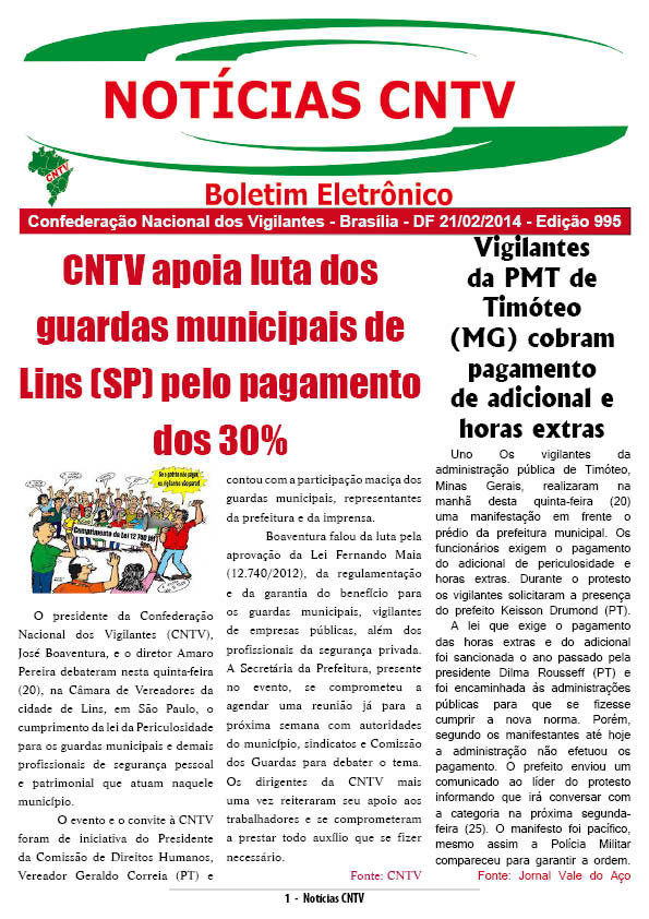 Boletim eletrônico da CNTV 21/02/2014