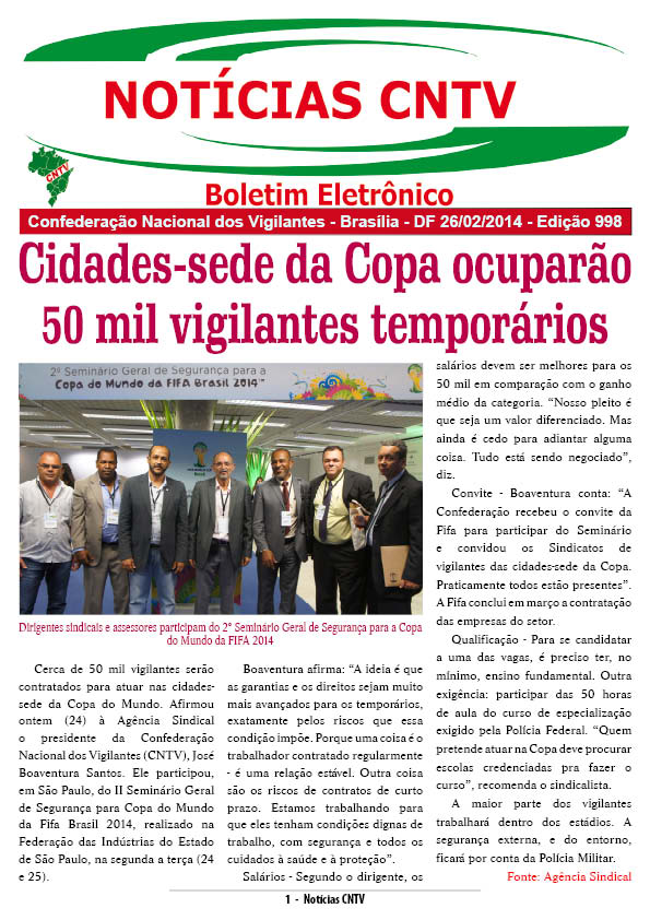 Boletim eletrônico da CNTV 26/02/2014