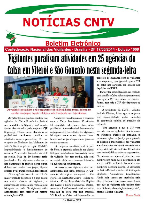 Boletim eletrônico da CNTV 17/03/2014