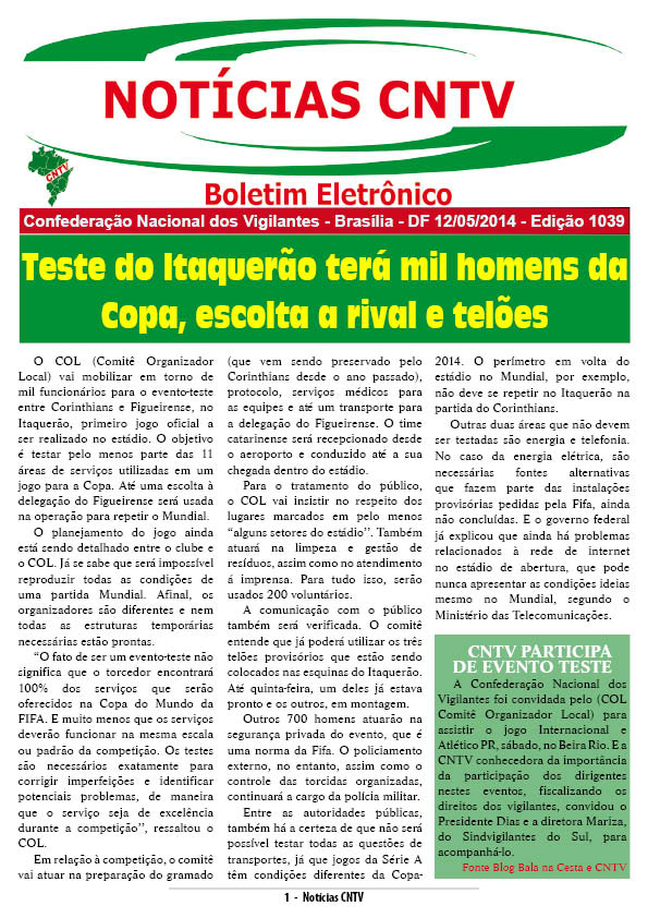 Boletim Eletrônico 12/05/2014