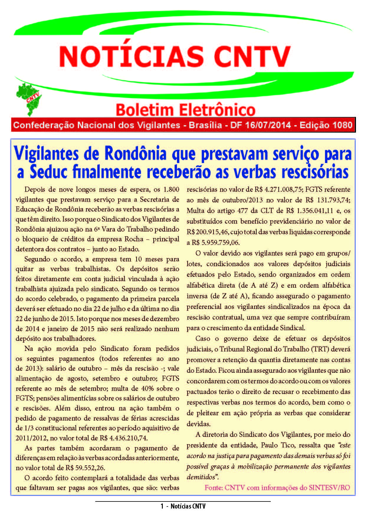 Boletim Eletrônico 16/07/2014