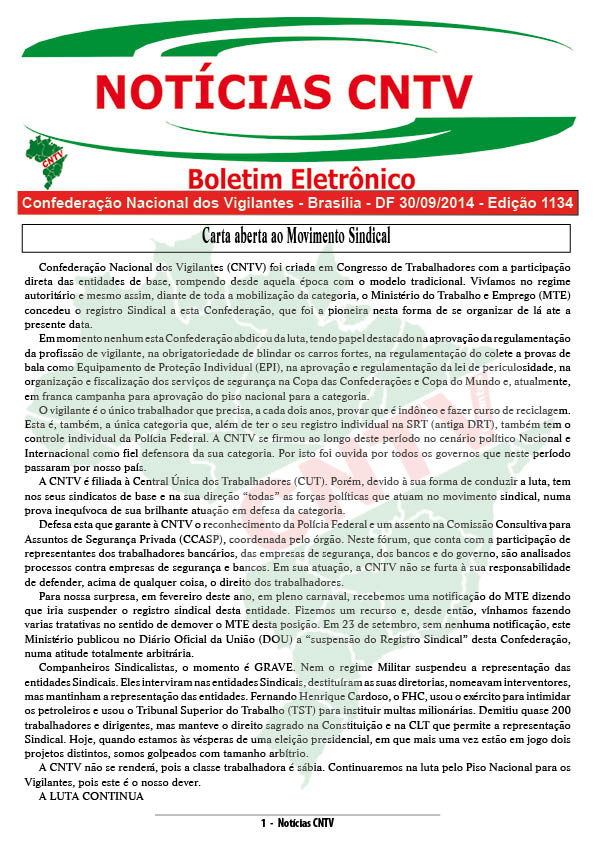 Boletim eletrônico 30/09/2014
