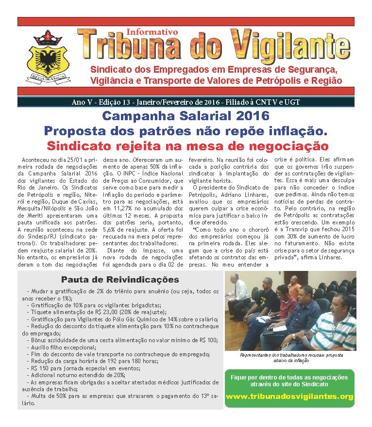 Jornal do Sindicato dos Vigilantes de Petrópolis